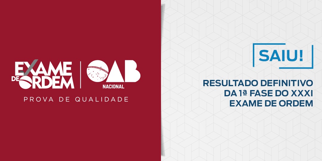 OAB Nacional (@cfoab) on Twitter photo ⚠ Atenção examinandas e examinandos, saiu o resultado definitivo da 1ª fase do XXXI #ExamedeOrdem.
👉 Clique aqui: bit.ly/2wPuu1N ⚠ Atenção examinandas e examinandos, saiu o resultado definitivo da 1ª fase do XXXI #ExamedeOrdem.
👉 Clique aqui: bit.ly/2wPuu1N