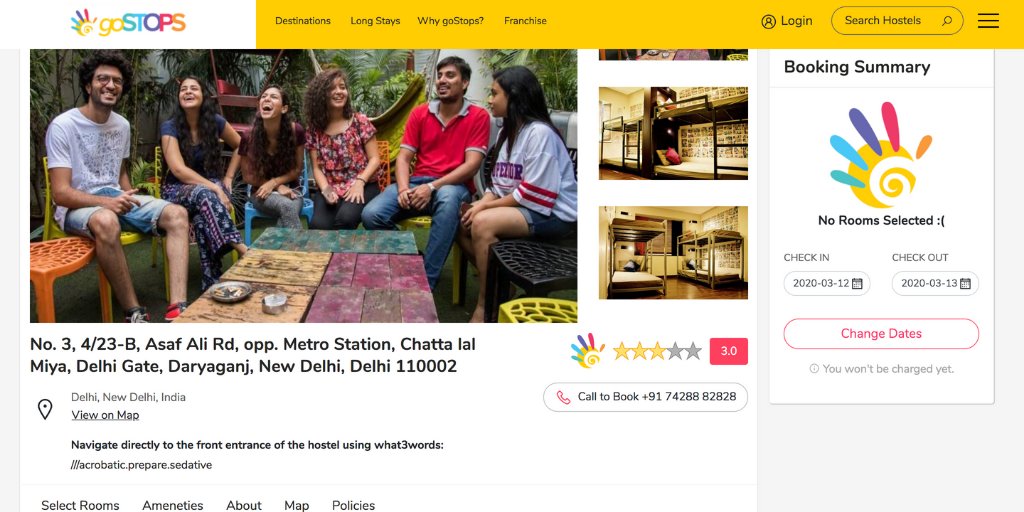 go stops website. displays the what3words address for their hostel in New Delhi. acrobatic prepare sedative.