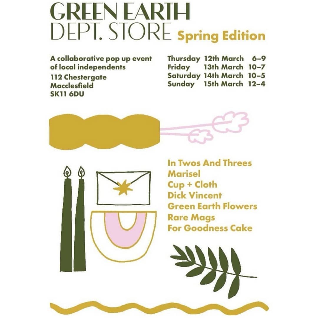 @greenearthflowers pop up launch night tonight in Macclesfield, come down we've got IPA's from <a href="/rgbeervault/">R&G's Beer Vault</a> and sangria. We're open 6-9. Then throughout the day over the weekend. <a href="/rare_mags/">Rare Mags</a> <a href="/cup_and_cloth/">Cup + Cloth</a> @marisel_goods @sueforgoodnesscake