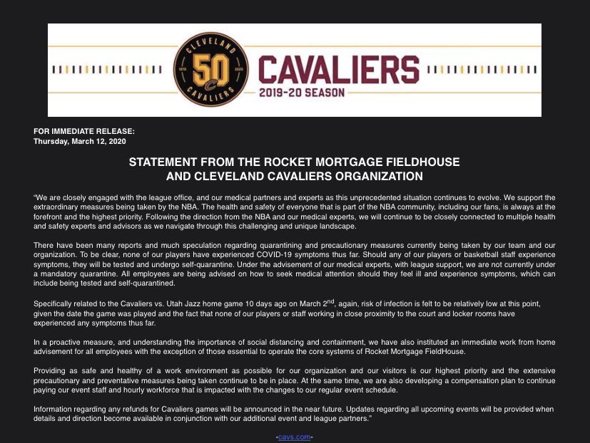 E_Woodyard's tweet image. Statement from Cleveland Cavs.