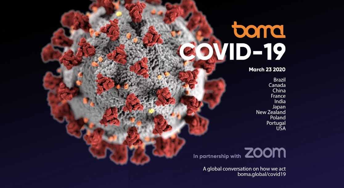 Zoom's tweet photo. 🚩Save the Date🚩 Join us on Monday March 23 for the #BomaCovid19 Summit. Boma has partnered with Zoom to offer a 100% free, virtual event with 20+ hours of debate &amp; discussion by global experts on the #CoronavirusPandemic  https://t.co/eGSTYFTV8j << Register Here! https://t.co/zc50rjYaTk