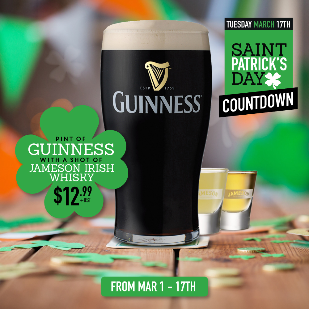 Time is running out to enjoy a pint of Guinness and a shot a Jameson Irish whisky. Join us until March 17th to snag these two together at one lucky price. 🍻