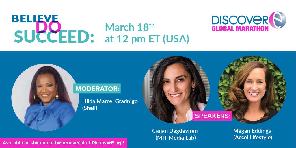 Next up at the #GlobalMarathon! Canan Dagdeviren <a href="/dagdevirencanan/">Canan Dagdeviren</a> of MIT <a href="/medialab/">MIT Media Lab</a> &amp; <a href="/MeganEddings1/">Megan Eddings</a> of <a href="/accel_lifestyle/">Accel Lifestyle</a> will talk about how to Believe, Do, Succeed! Hilda Marcel Gradnigo of @shell_us will moderate. Register for this free online event now! bit.ly/3coECiu