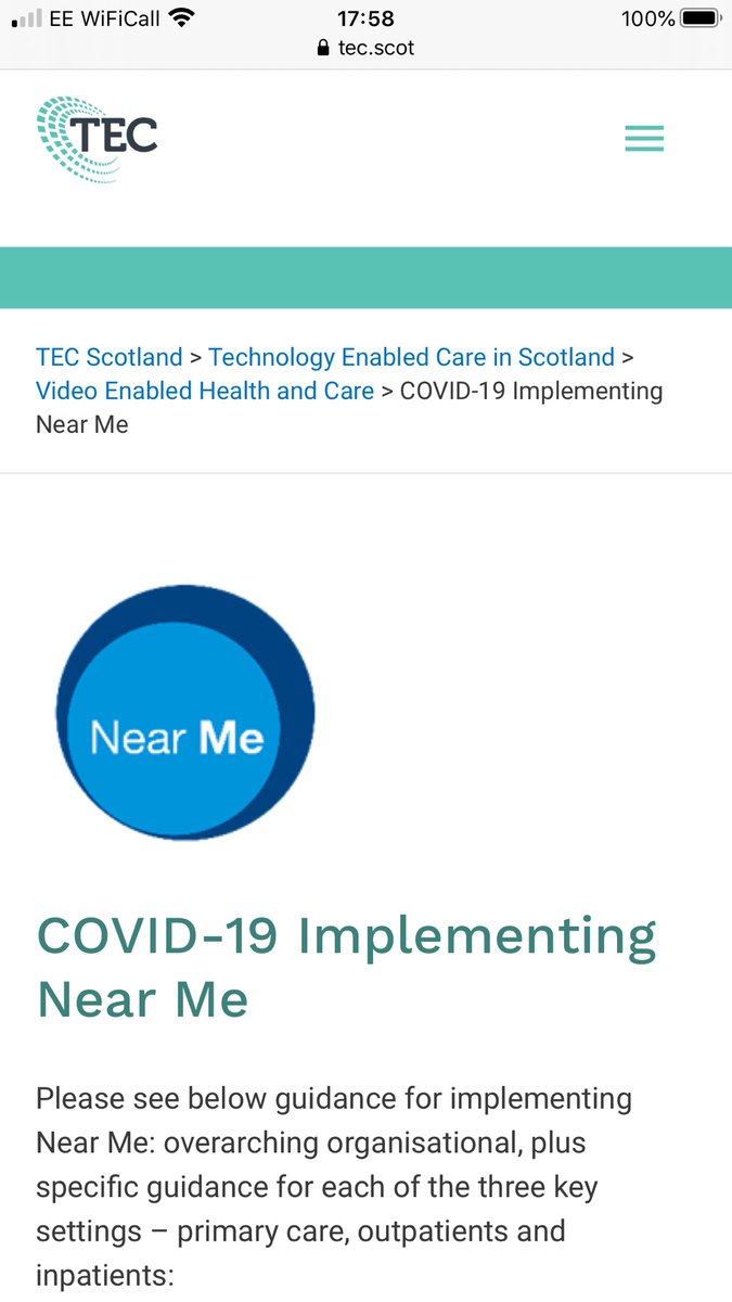 TECScotland's tweet photo. #VideoEnabled #VideoConsultation Guidance in Implementing Near Me https://t.co/6pOGH1D9ZG via @tecscotland @hazelarcher @clareupnorth @YvonneLeathley @erikaskinner01 https://t.co/64pxF5V5lk