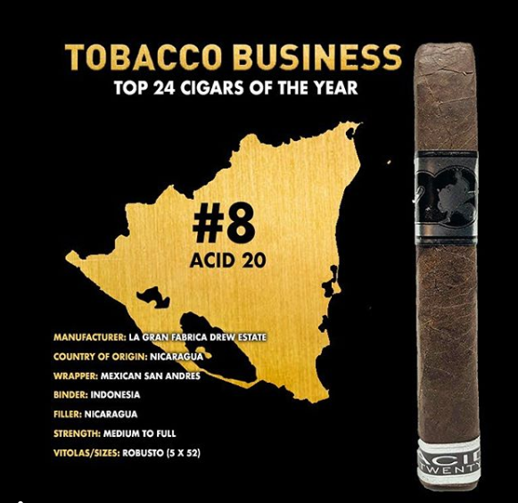 ExperienceACID's tweet photo. ACID 20 Named #8 Cigar of the Year by @tobaccobizmag ! Click Here for more info https://t.co/hhWOCk4b2x #De4L #ExperienceACID #ACID20 https://t.co/9atIGX6D6h