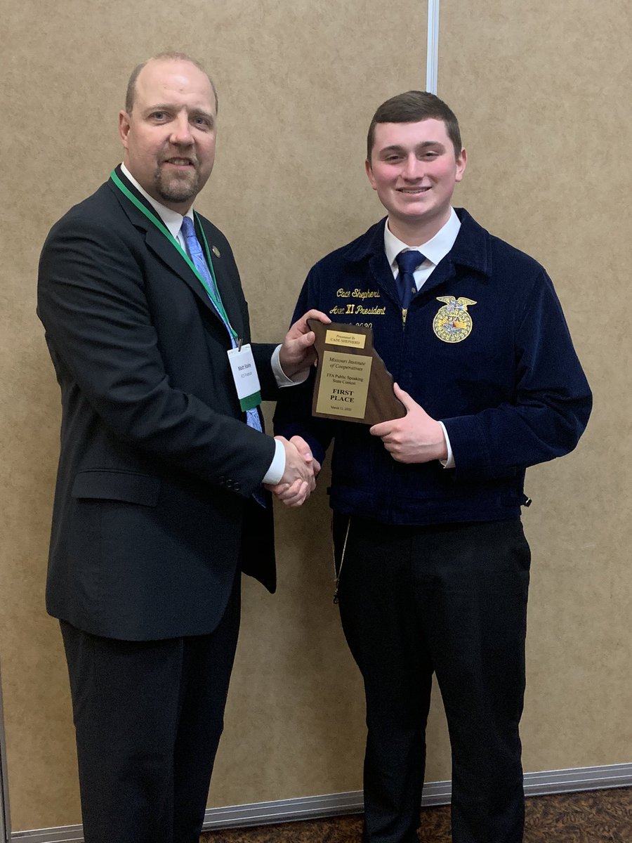 shepherd_jay's tweet photo. Congrats to Cade Shepherd as being named State Champion in the Missouri Institute of Cooperatives public speaking contest. https://t.co/3IS8zSvWfp