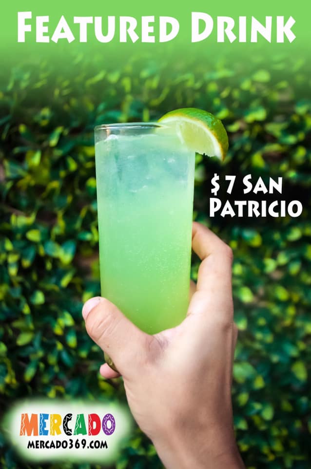 Feelin’ lucky? St. Patty’s day is right around the corner! Make Mercado369 a stop this Saturday to enjoy our featured drink “San Patricio” all day! ☘️🍸
