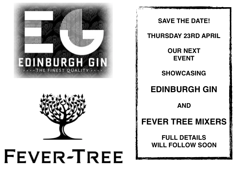 We have a date for our next event! Thursday 23rd April. We will post up full details once arranged.
#edinburghpubs #edinburghgin #fevertree #ginevent #gintasting