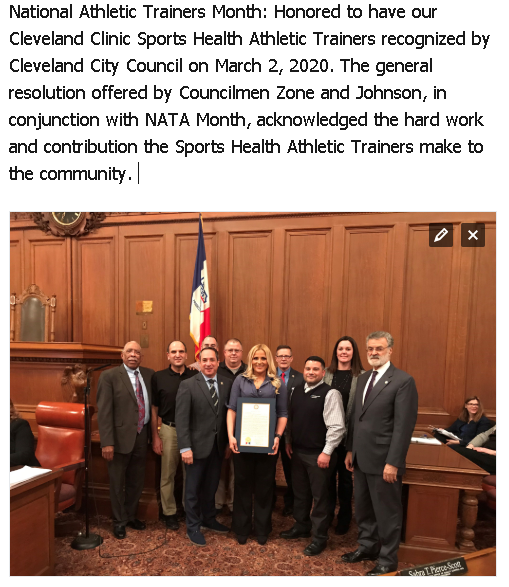 Proud of my Athletic Trainer colleagues, recognized for their hard work by the City of Cleveland.