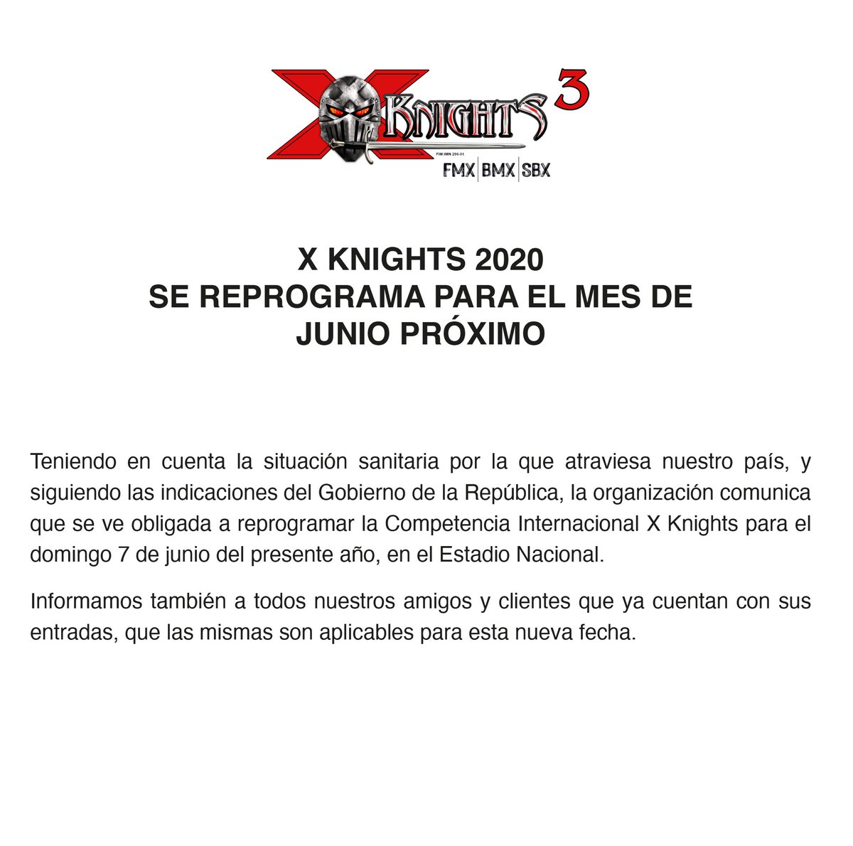 X KNIGHTS 2020 SE REPROGRAMA PARA EL MES DE JUNIO PRÓXIMO