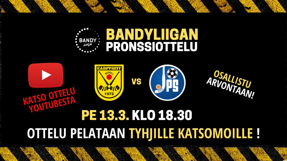 Bandyliigan pronssiottelu Kampparit – JPS joudutaan pelaamaan tyhjille katsomoille koronaviruksen vuoksi. Katso ottelu YouTubesta!

Lue lisää: kampparit.fi/bandyliiga/ban…

#kampparit #bandyliiga #pronssiottelu #jääpallo #bandy #finbandy