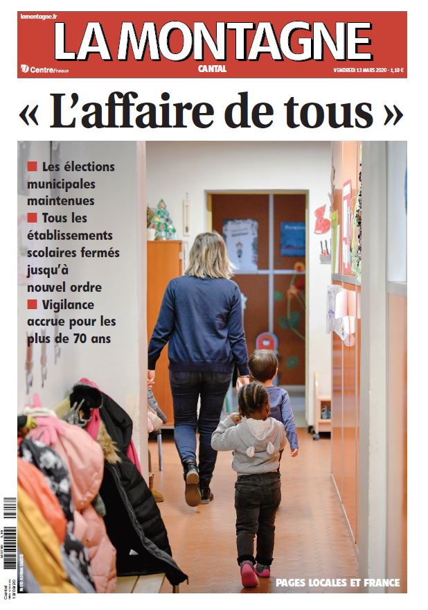 sandrinthomas's tweet photo. #macron20h #Covid_19 
« L'affaire de tous »
La Une spéciale des titres du @CentreFrance de ce vendredi 13 mars 2020 cc @lamontagne_fr @larep_fr @leberry_fr @lejdc_fr @lepopulaire_fr @lyonne_fr
@lecho_fr
 https://t.co/9E8liYY1V3 https://t.co/sJmVLWwyuG