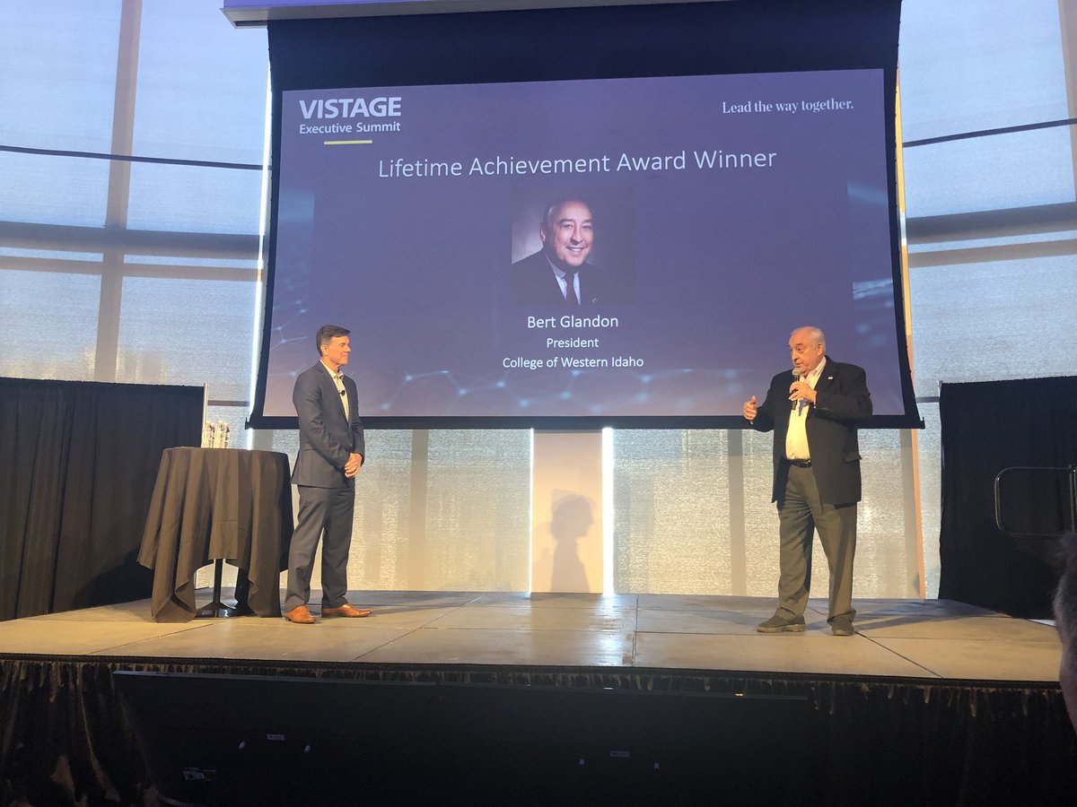 Vistage Lifetime award winner Dr. Bert Glandon “hates to waste a crisis.” 100% of classes will be online for the College of Western Idaho by Monday. #ceo #visionary #vistageexecsummit #boise