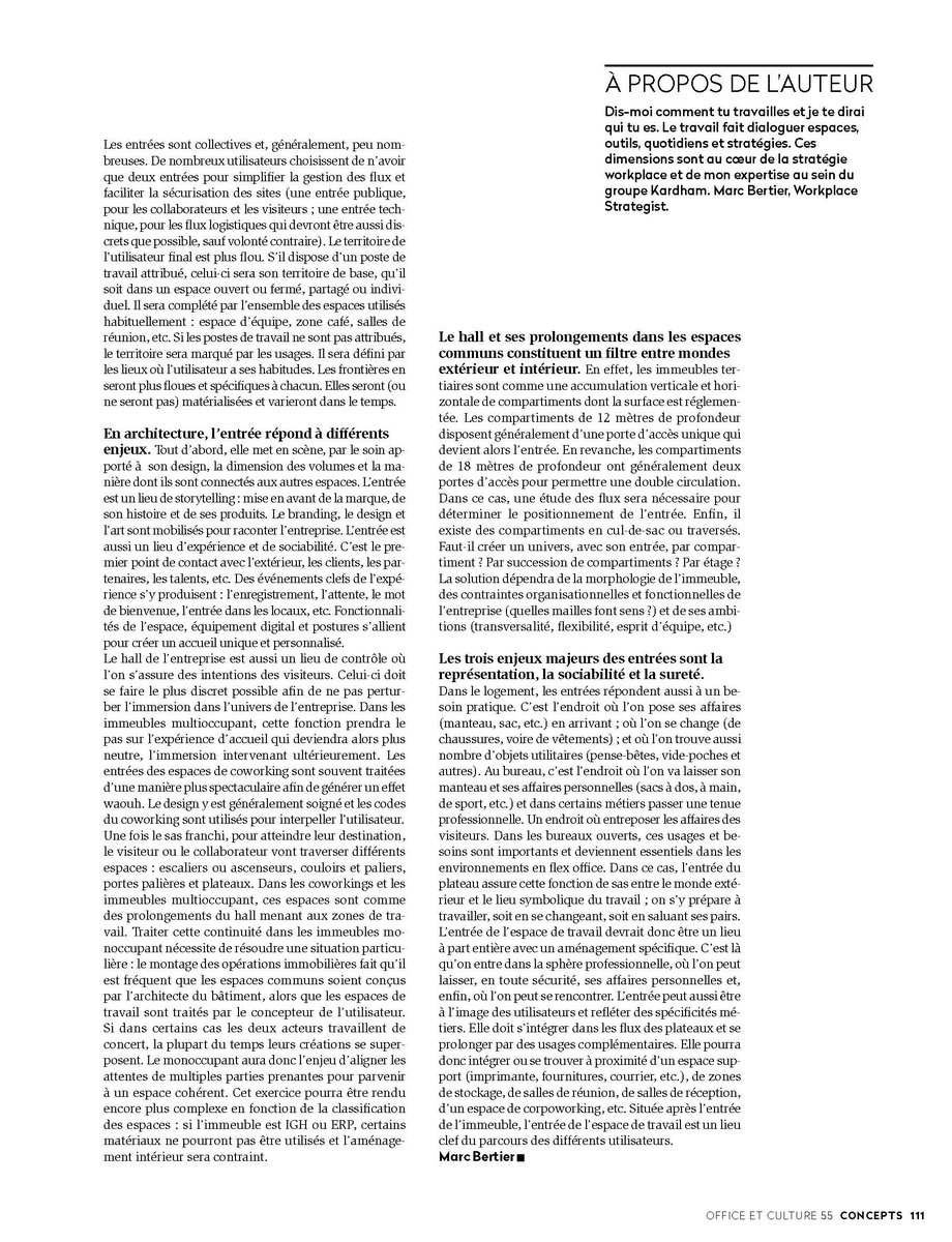 Groupe_Kardham's tweet photo. [#WORKPLACE] 📑 Découvrez le nouvel #article de #MarcBertier, Workplace Strategist au sein du Groupe, dans le dernier numéro @Officeetculture : "Frontières et Territoires", l'occupation de l'espace et des enjeux de territoire associés. A lire sans attendre !
#BeyondBuilding https://t.co/afIEbX3tQK