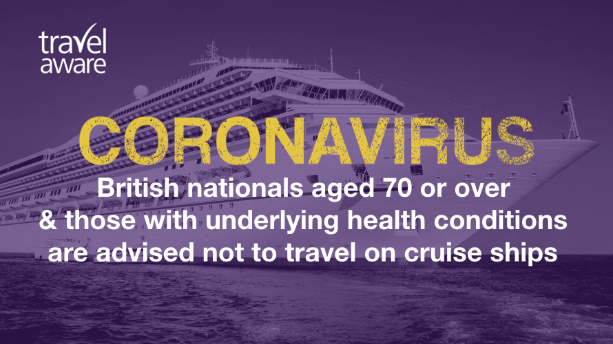 FCDOtravelGovUK's tweet photo. #Cruiseship The FCO now advises against all travel on cruise ships for passengers aged 70 years and over and those with high-risk conditions, while the Covid-19 outbreak is still ongoing. 

🔗 https://t.co/UoFnj1Z4E8 https://t.co/e2SxUPXdTh