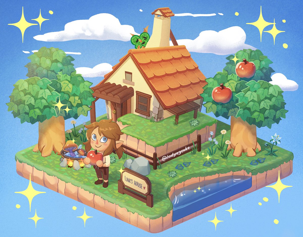 ladeegcake's tweet photo. New Horizons comes out soon so I tried drawing in AC style with Link and his cute little house in Hateno Village 🏠🍎🍃
im sO EXCITED OH BOY #AnimalCrossingNewHorizons #BreathoftheWild https://t.co/oTVtyR0MjL