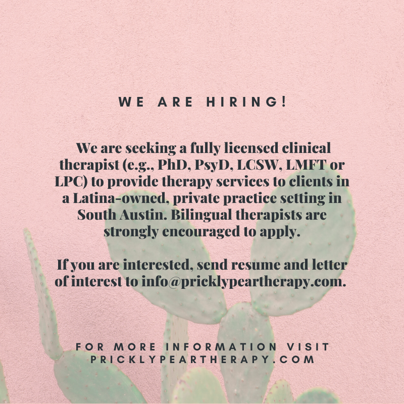 pricklytherapy's tweet photo. We are excited to grow our Prickly Pear familia! If you believe you are the right fit, we'd love to hear about you! For more information visit our website at https://t.co/vbtb8hX5H9 

#hiring #austinmentalhealth #atx #hiringtherapist #mentalhealthcounseling #pocmentalhealth https://t.co/OhMwhiy4LR