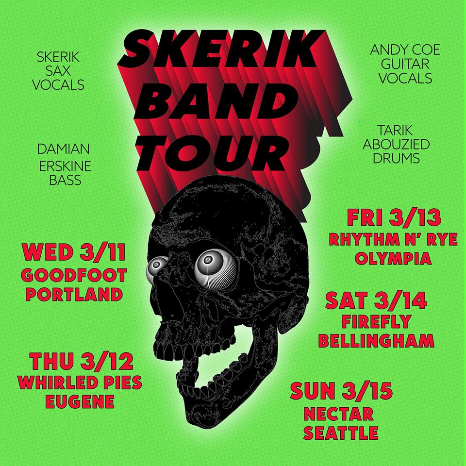 SATURDAY IS SKERIK DAY!!!!  🎷🎷🎷 YESSSS!!!!

We dub thee...SKERIKTURDAY. We're not sorry. 😉

Saturday, March 14th | 9pm | $12 Adv | $15 Door
*This show is on schedule and showing as planned. 
Details: facebook.com/events/1804253…