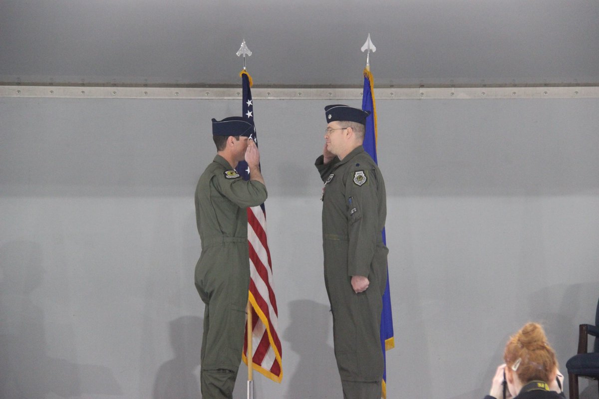 WeaponsSchool's tweet photo. On 2/28/20, the #433WPS bid farewell to Lt Col Thomas “B.A.” Borrego as he relinquished command to Lt Col Drew "Ajax" Maulsby. We wish Lt Col Borrego and his family safe travels and the best of luck on their next assignment! #BuildTeachLead #F15C #F22
https://t.co/Rf23xAcom7 https://t.co/u3qmSRIVHS