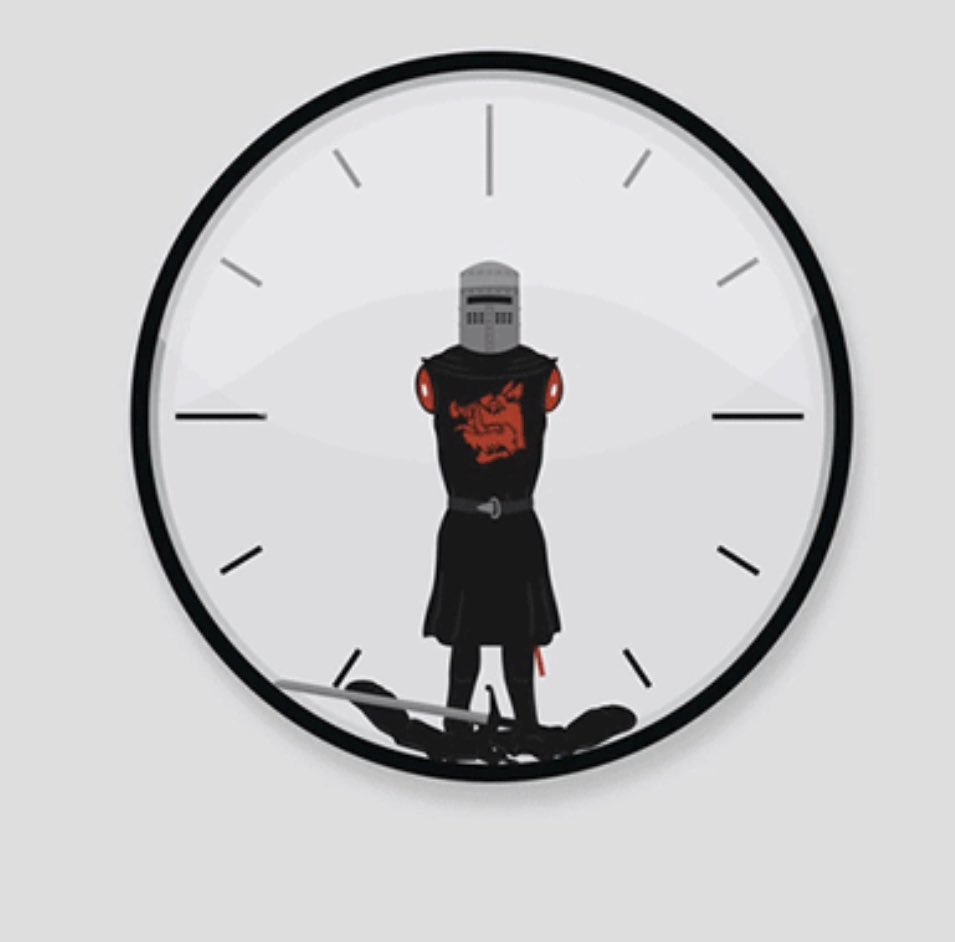 Came across this today. Useless Black Knight Clock! No hands #montyphython #spamalot #skipton