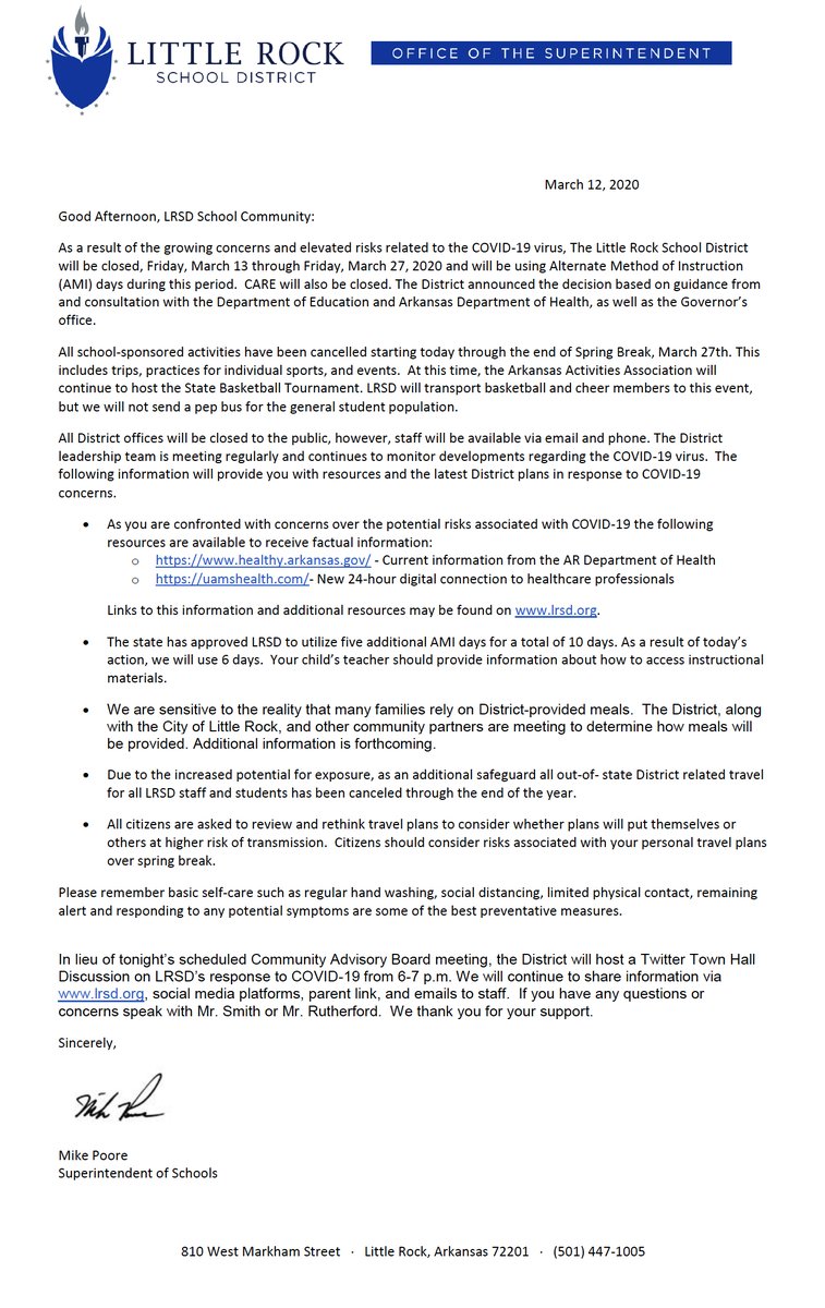 lrsd's tweet photo. IMPORTANT MESSAGE FROM LRSD SUPERINTENDENT: View the full letter here:  https://t.co/LaX2UxxNI6 https://t.co/zUJ7H53Ac5