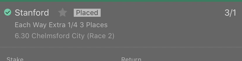 DBTips1's tweet image. Both outsiders placed at Chelmsford, not tipped on here but in the Telegram group🐎