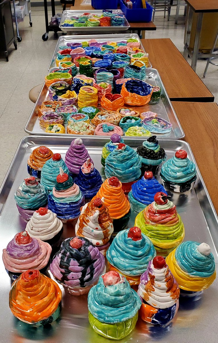 These little gems have survived the clay making process! It's like working in a ceramics/pottery factory with hundreds of tiny workers for a few months! These are just 6 of 20 something classes masterpieces. MANY more to come <3 #BEStlife #bespanthers <a href="/BESBartlett/">BESBartlett</a> @foustmusic