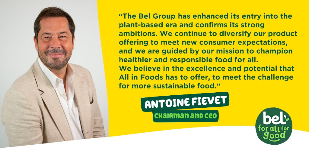 belcorporate's tweet image. Bel signs agreement to acquire All in Foods, in line with strategy to diversify into plant-based foods 🌱. 
This acquisition reaffirms our engagement to champion healthier &amp;amp; responsible food #ForAllForGood.
More➡️bit.ly/2IL5mMc