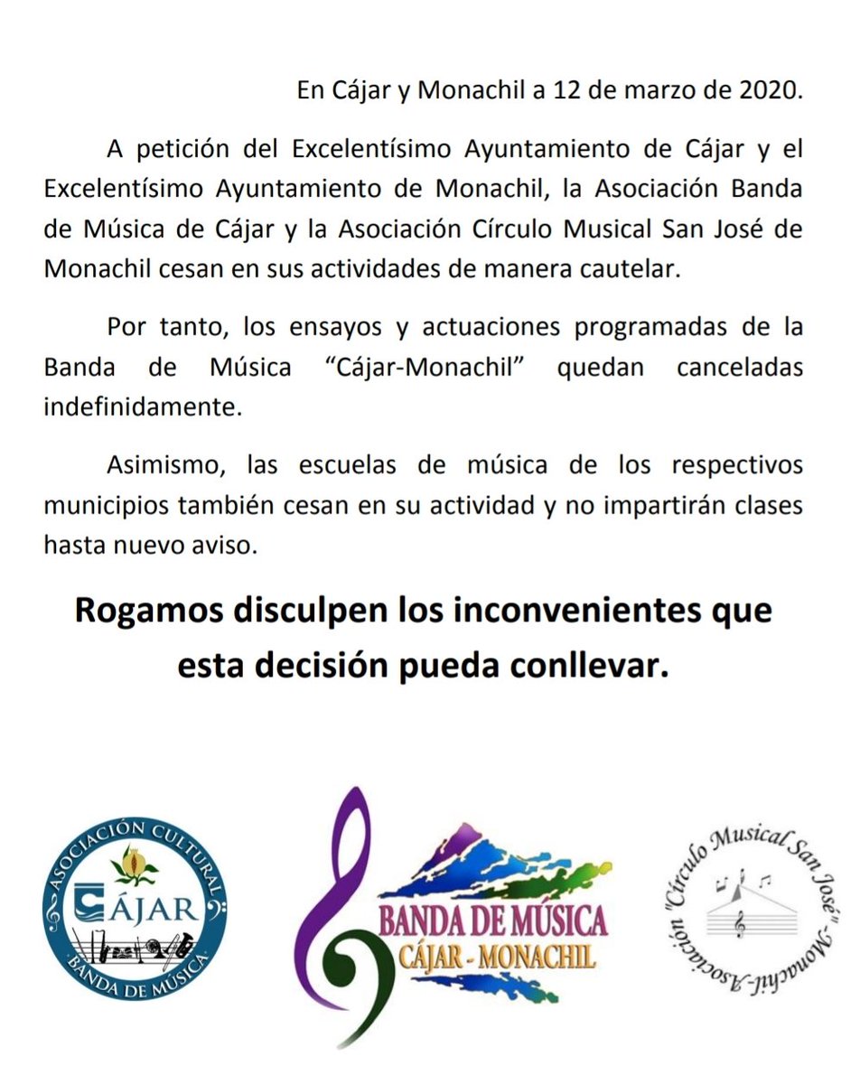 Comunicación oficial de cese cautelar y temporal de nuestra actividad.