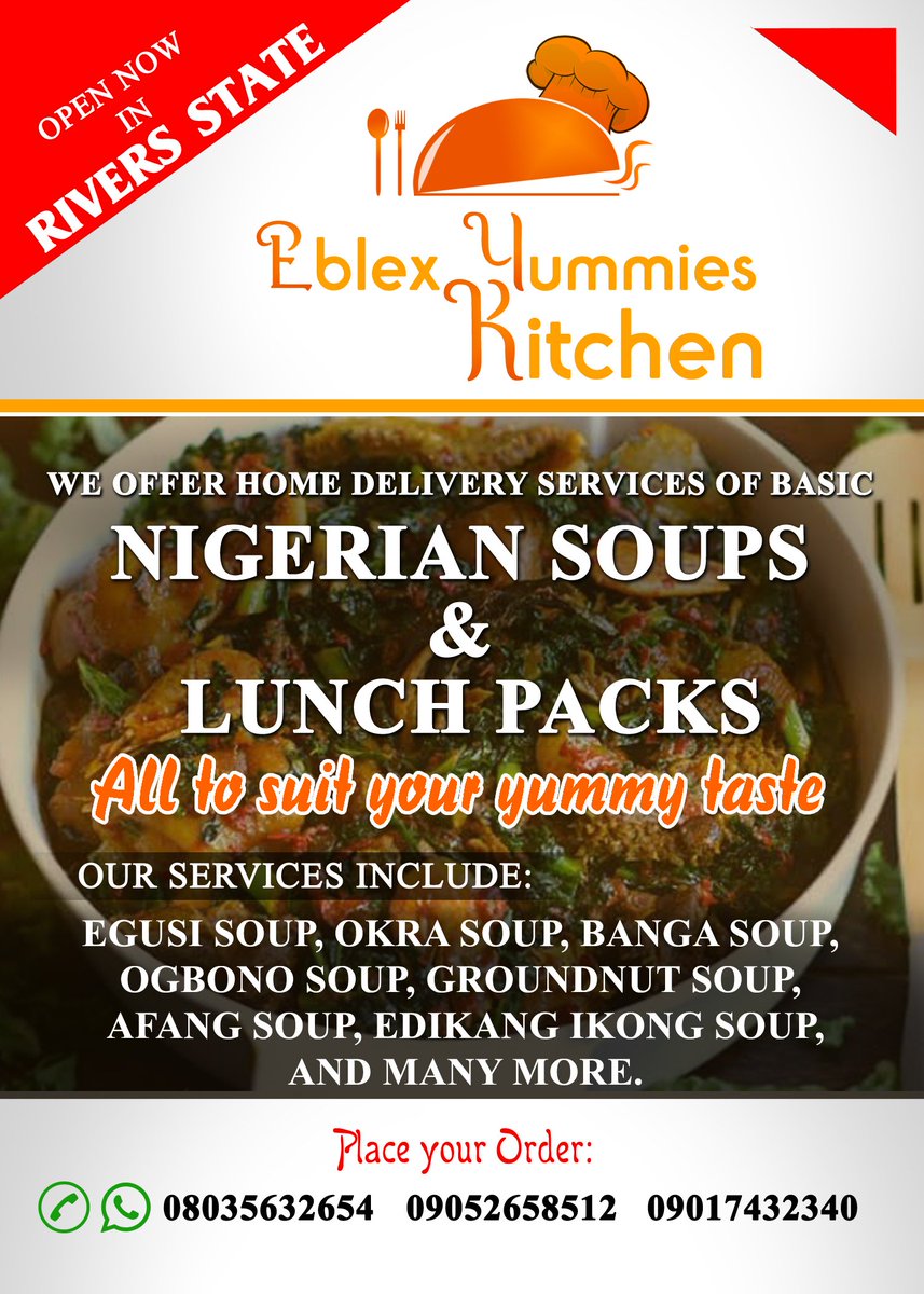 For your delicious Nigerian soups and home delivery, kindly follow @eblexyummies_kitchen on Instagram.