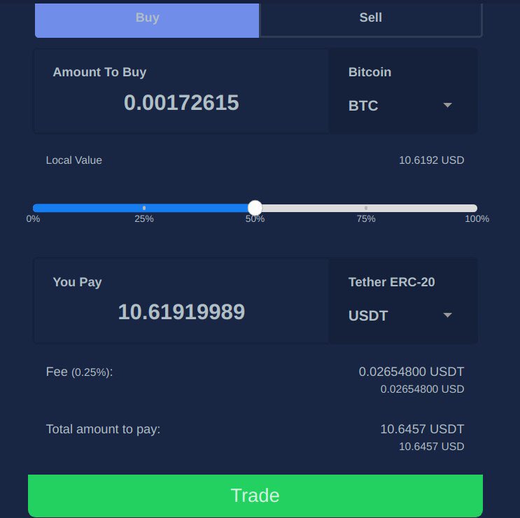 We have added an amount slider feature to the web exchange, slide to your preferred amount
