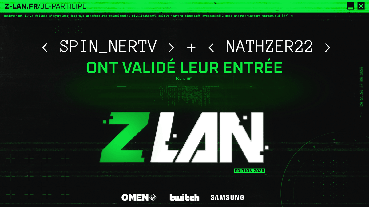 SpinnerGaming's tweet image. C'est officiel : inscription validée pour la @ZLAN_FR ! Retrouvez tout ça en live sur ma chaîne Twitch pour train à partir de lundi et pour l'évènement à partir du 24 avril ! #ZLAN2020