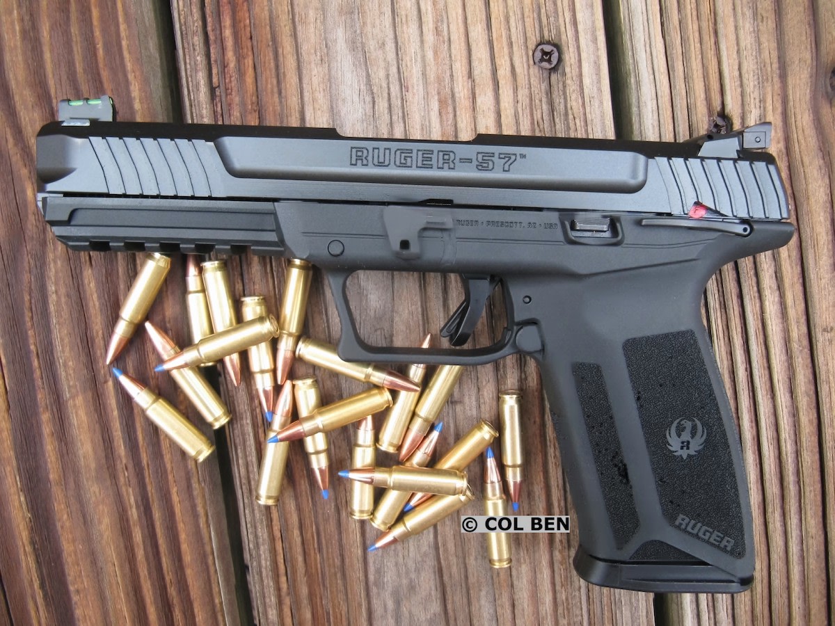 USACarry's tweet photo. Col Ben reviews the brand-new Ruger-57, a full-featured handgun wrapped around a standard capacity, 20-round steel magazine, chambered in 5.7x28mm.

[FIRST REVIEW] The New Ruger-57 5.7x28mm Pistol 👉🏼 https://t.co/XOHM8TfxSi

#ruger #ruger57 #57x28mm #gunreviews #handgunreviews https://t.co/NpTkOsN3NF