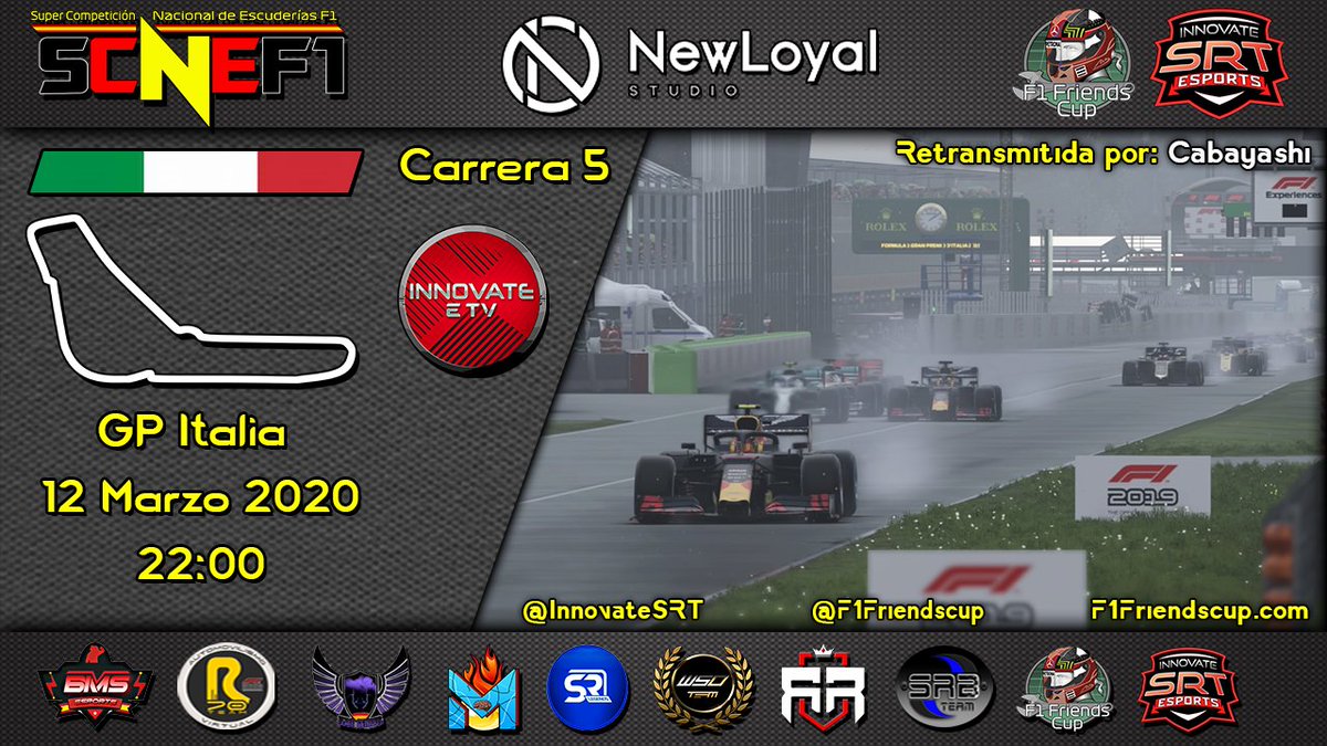 FFCSeries's tweet photo. | #SCNEF1 T.IX | ¡Es jueves de Supercompetición Nacional de Escuderías de F1! Hoy iniciamos la segunda parte de la temporada en el circuito más rápido del calendario, hoy #ItaliaGP a partir de las 22:00 horas. ¡No te pierdas la carrera en directo te la cuenta @ISRT_Cabayashi! https://t.co/GRLLKF7ecM