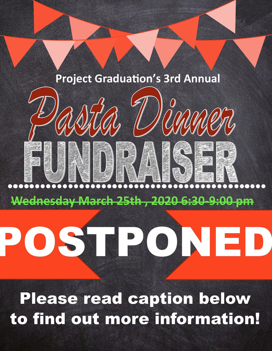 projectgradwlfd's tweet photo. The Pasta Dinner to benefit Project Grad is being POSTPONED due to the rapidly developing circumstances surrounding COVID-19. Once a new date has been ironed out in the coming days further details will be released.  As always, we appreciate your support. https://t.co/LUogzRxouW
