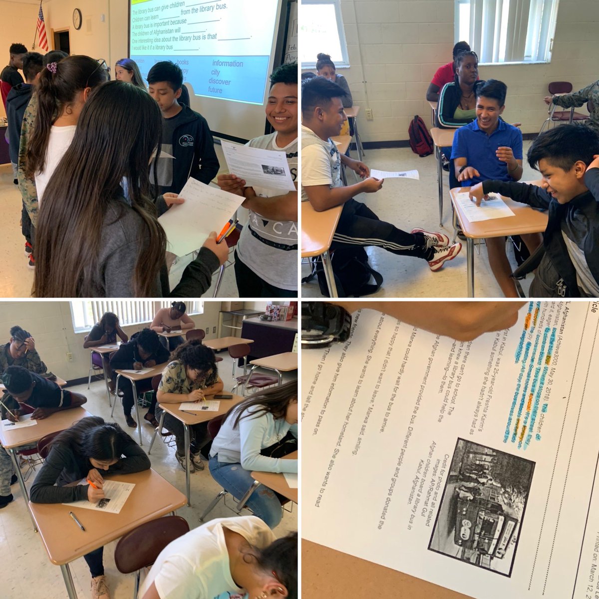 ajlescas's tweet photo. Ss practicing all four language domains @bbchs_Tigers! Searching for cognates, analyzing &amp; marking the text, and sharing our thoughts with a line up! Reading 📚 Listening 👂🏼 Writing ✍️ Speaking 🗣#ELs_Can #criticalreading #avid #gotostrategies @NoelElvir924 @harveyoaxaca https://t.co/qlMTzp5llz