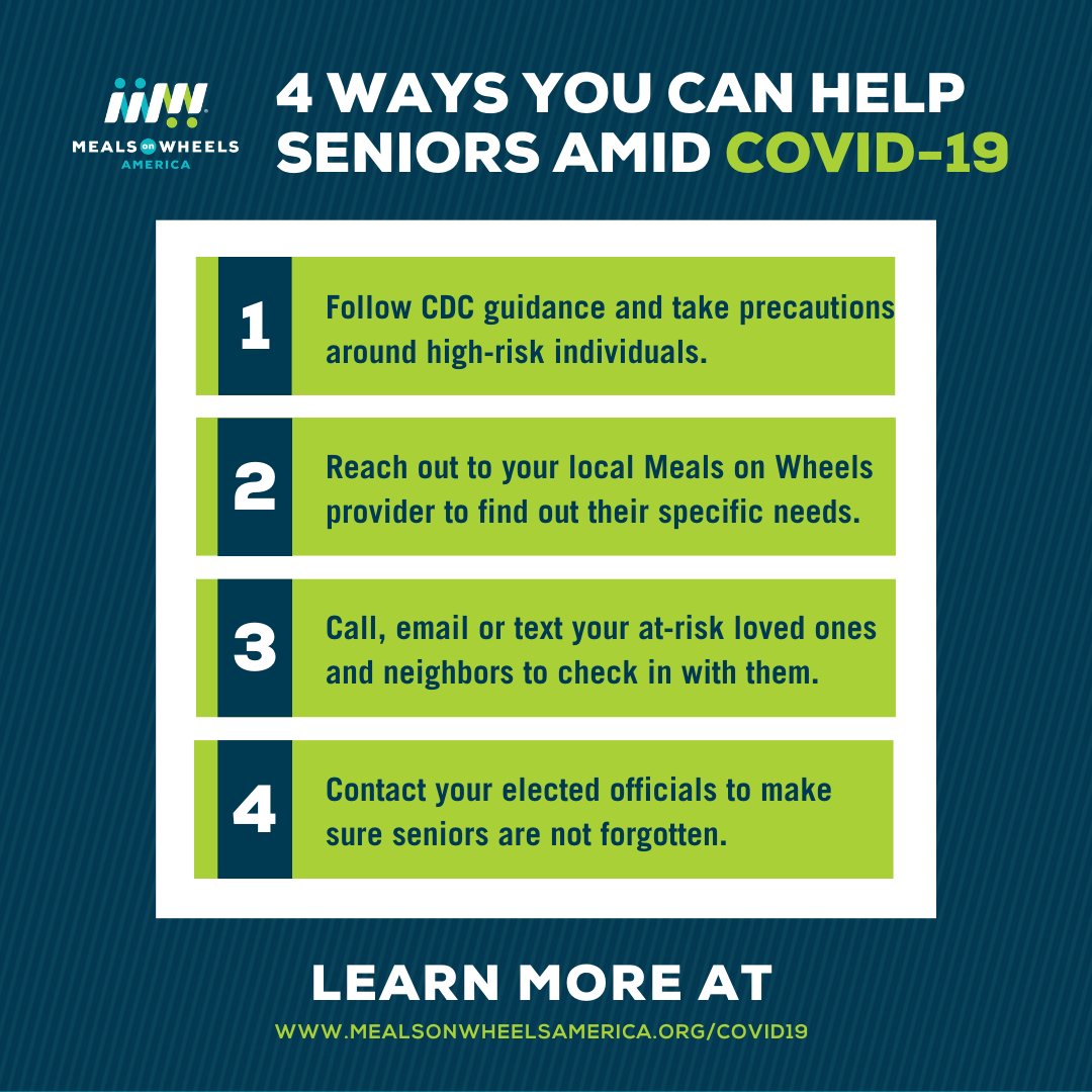 _MealsOnWheels's tweet image. Vulnerable seniors are at greatest risk amid COVID-19. Here’s what we’re doing to help keep seniors safe and how you can, too: mealsonwheelsamerica.org/covid19