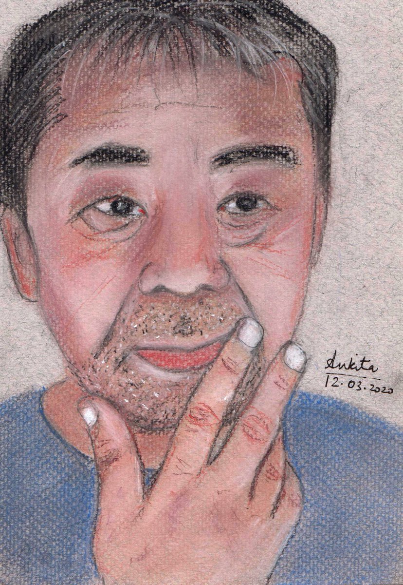 Haruki murakami is a famous writer from Japan. This work is done in soft pastel pencils on a toned A5 paper
 😊 😊 
#harukimurakami #murakami #derwentpastels #derwentpencils #brustro #japan  #englishlitrature #sputniksweetheart #kafkaontheshore #book #drawing #portrait #artwork