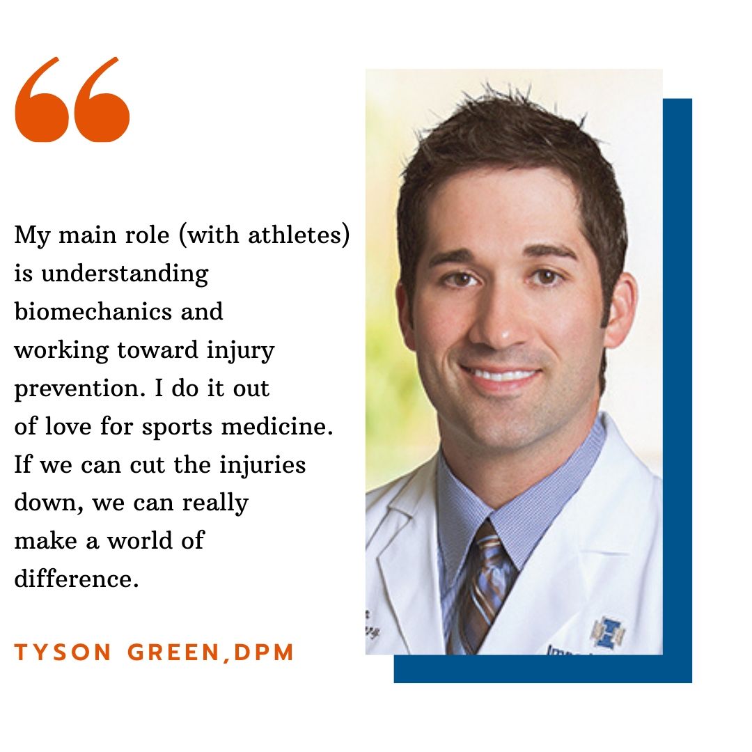 APMA's tweet photo. Tyson Green, DPM, uses his foot and ankle education and training to help athletes maximize their capability. Interested in sports medicine? #StepIntoPodiatry https://t.co/k2o2ChlR3P https://t.co/q0ma5r1C1m
