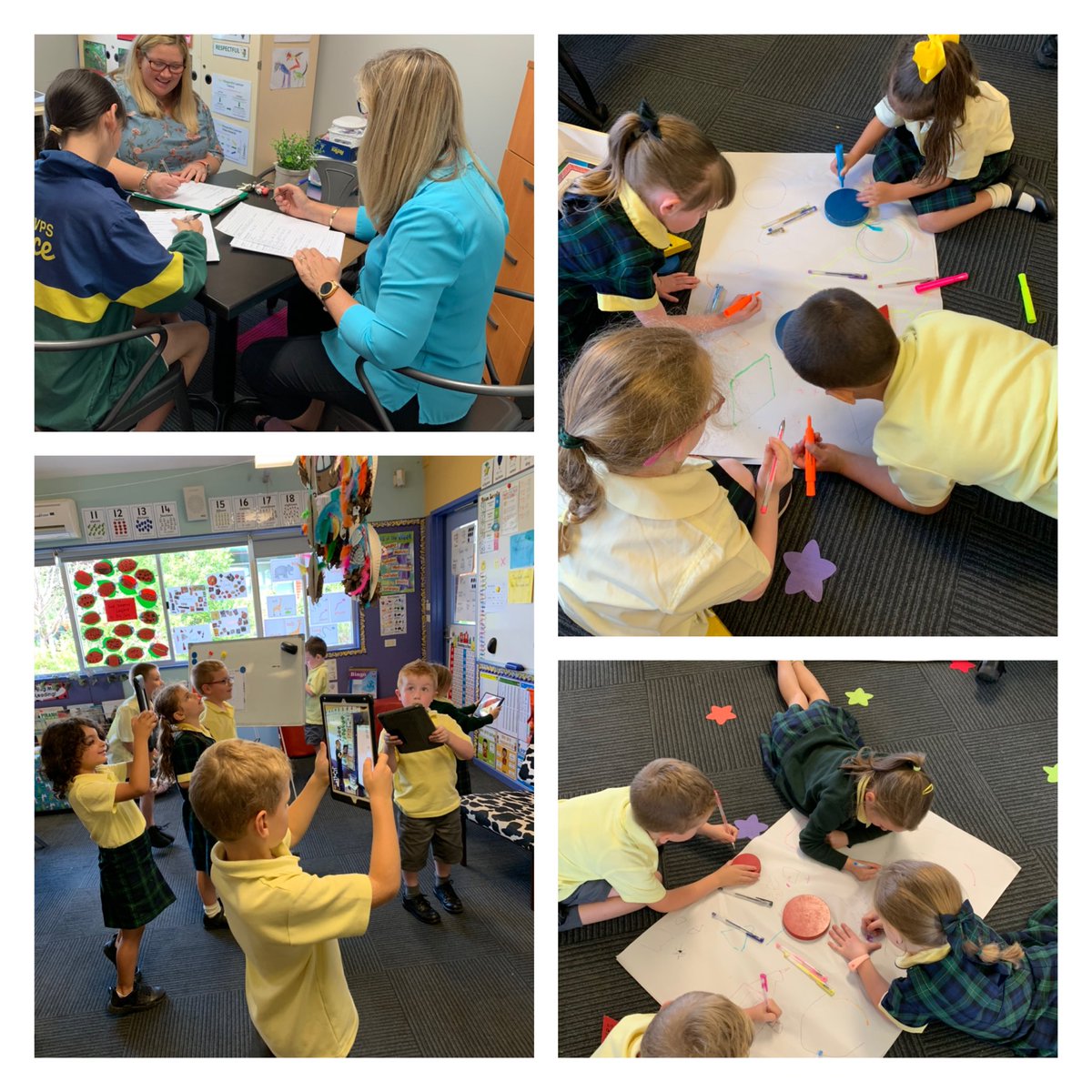 MairSuellen's tweet photo. Learning snapshots in action @NarellanValePS This year senior students are taking part in the journey. Such a great perspective and experience. Thanks Kindergarten for sharing your learning journeys about shapes. @LisaSteph1 @shellreflecting @strahans @BelHoop1 https://t.co/vhPkjwQb7Q