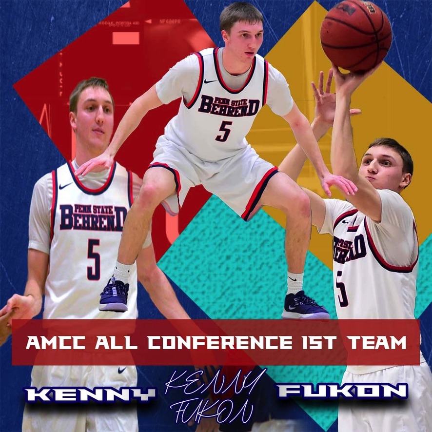Congrats to <a href="/Kenny_fukon/">Kenny Fukon</a> on being selected to First Team All AMCC! The Junior guard averaged 17 points, 6 rebounds, and 3 assists per game. Kenny also shot 50% from the field and 40% from 3! #BehrendBall PSETBCMB