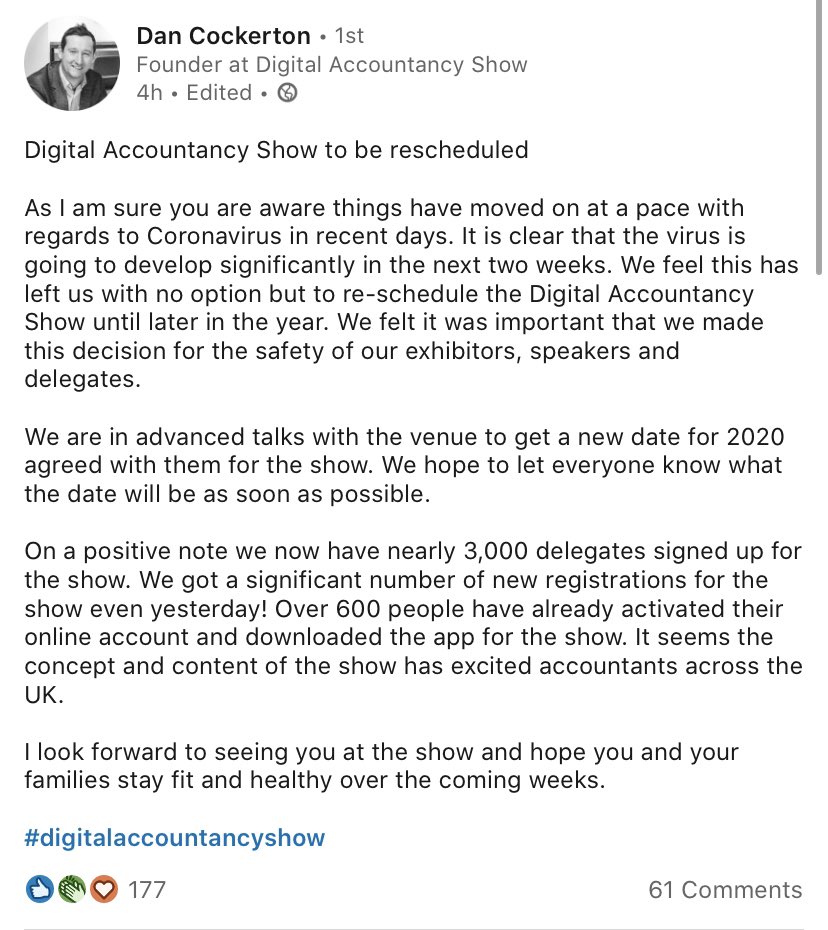 DigitalAccShow's tweet image. Just in case you missed our announcement on LinkedIn. 

The #digitalaccountancyshow is being rescheduled.