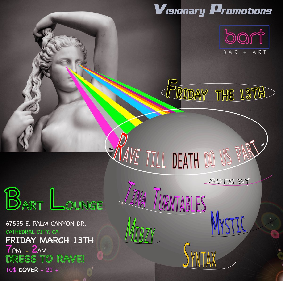 BartLounge's tweet photo. Bart Lounge TOMORROW (Friday)! Lets "RAVE" with sounds by Syntax, Tina Turntables, Mystic and Mibzy! Dress to Rave! Live Art! $10 Cover! Open 7pm! Rain or Shine! https://t.co/8lu7ML9dB0 https://t.co/4laGkSEVYG