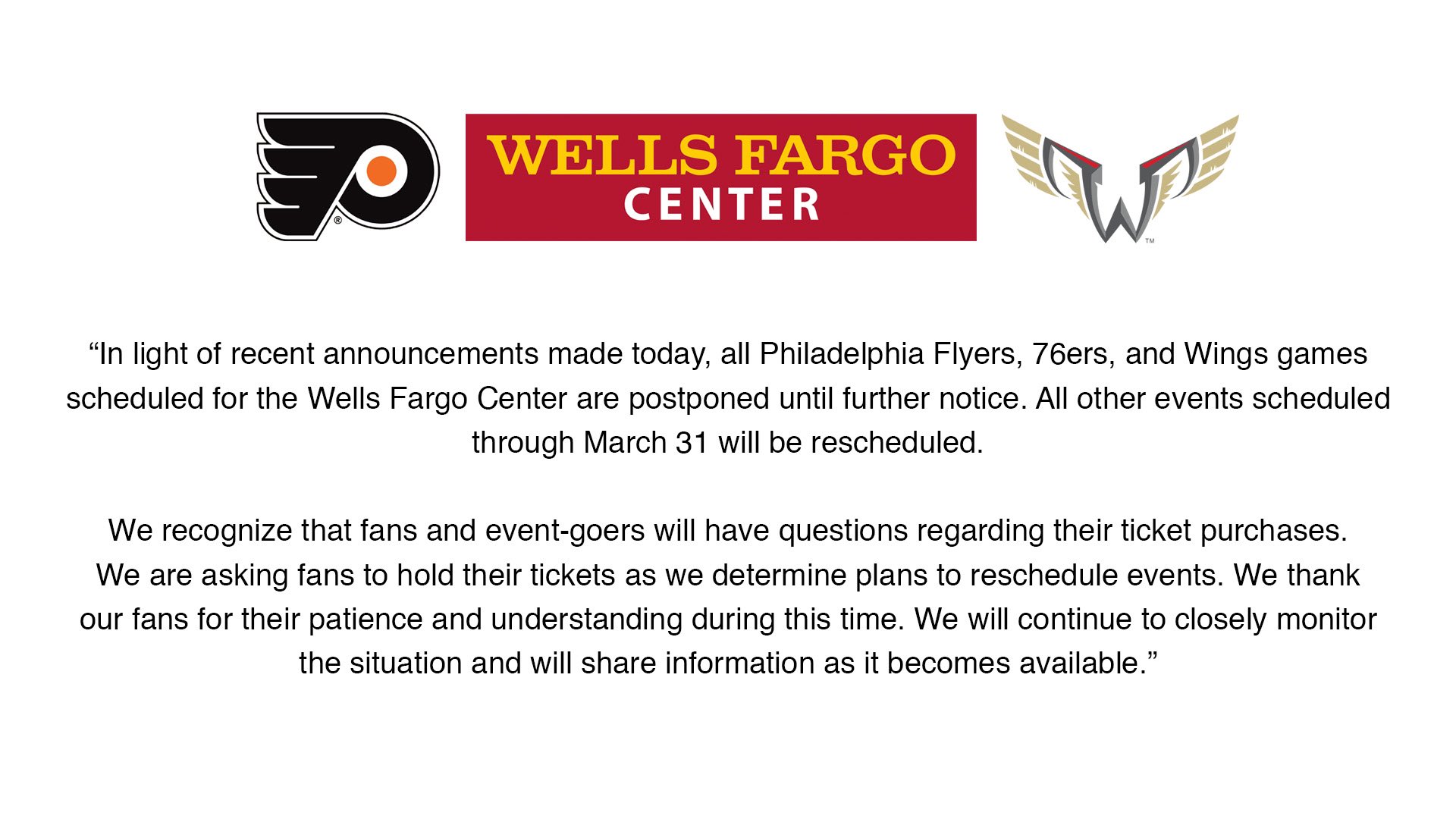 Philadelphia's Comcast Spectacor will resume Wells Fargo Center