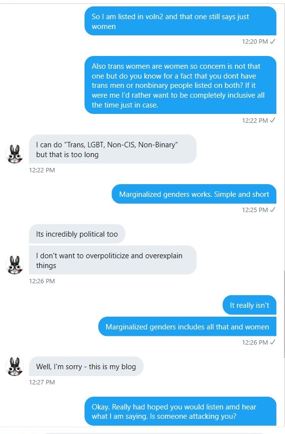 1/3 Here's the whole thing -my conversation yesterday &amp; then him reaching out today asking me to write for him! Notice BS name he is calling it now (2nd to last pic "friendly" seriously? what an ass) &amp; how the first vol (there's 2 volumes) still says Women. FUCK I HEART NOISE!