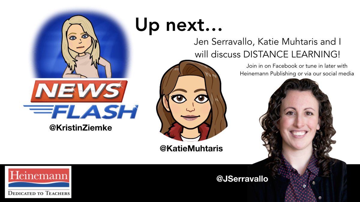 TODAY at 4EST/3CST a conversation about #DistanceLearning #VirtualLearning with <a href="/JSerravallo/">Jennifer Serravallo</a> @KatieMuhtaris and me! Tune in live or check <a href="/HeinemannPub/">Heinemann</a> Twitter and blog for more information! #Coronavirus #COVID19