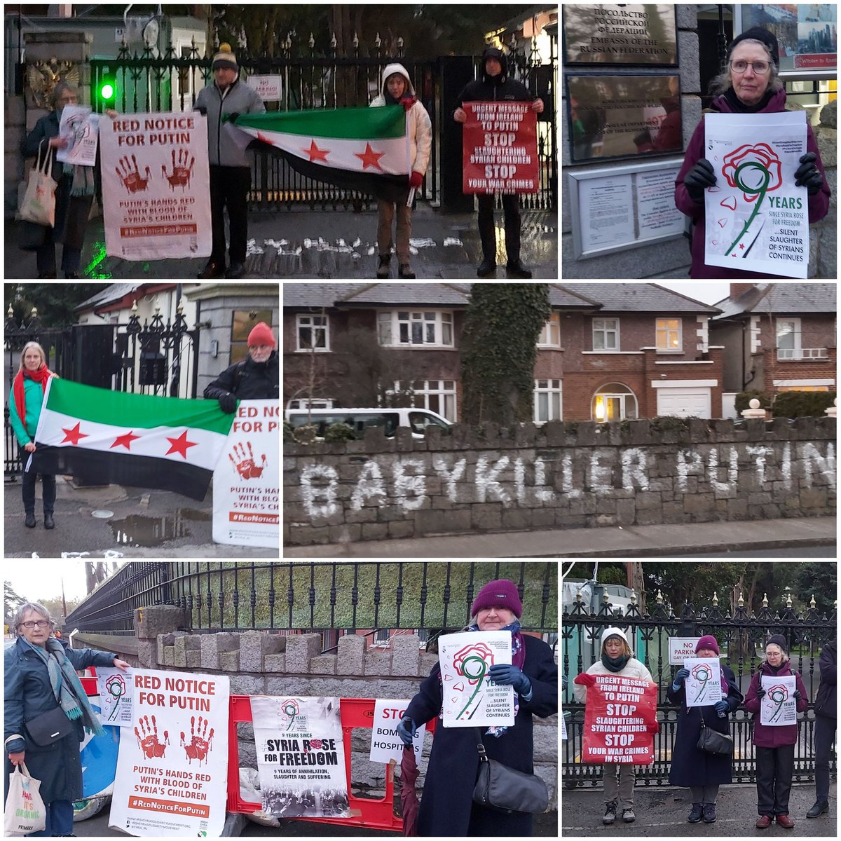 Syria_Irl's tweet photo. 9 years ago #SyriaRoseForFreedom🌹
9 years of #SilentSlaughterOfSyrians
Tonight at Russian Embassy Dublin
Irish Syria Solidarity
VIGIL for 9th anniversary of Syrian Revolution
#IdeasNeverDie
PROTEST Russia & Assad campaign of Extermination
#ProtectCivilians
#BabykillerPutin https://t.co/pRk4DAVmaa