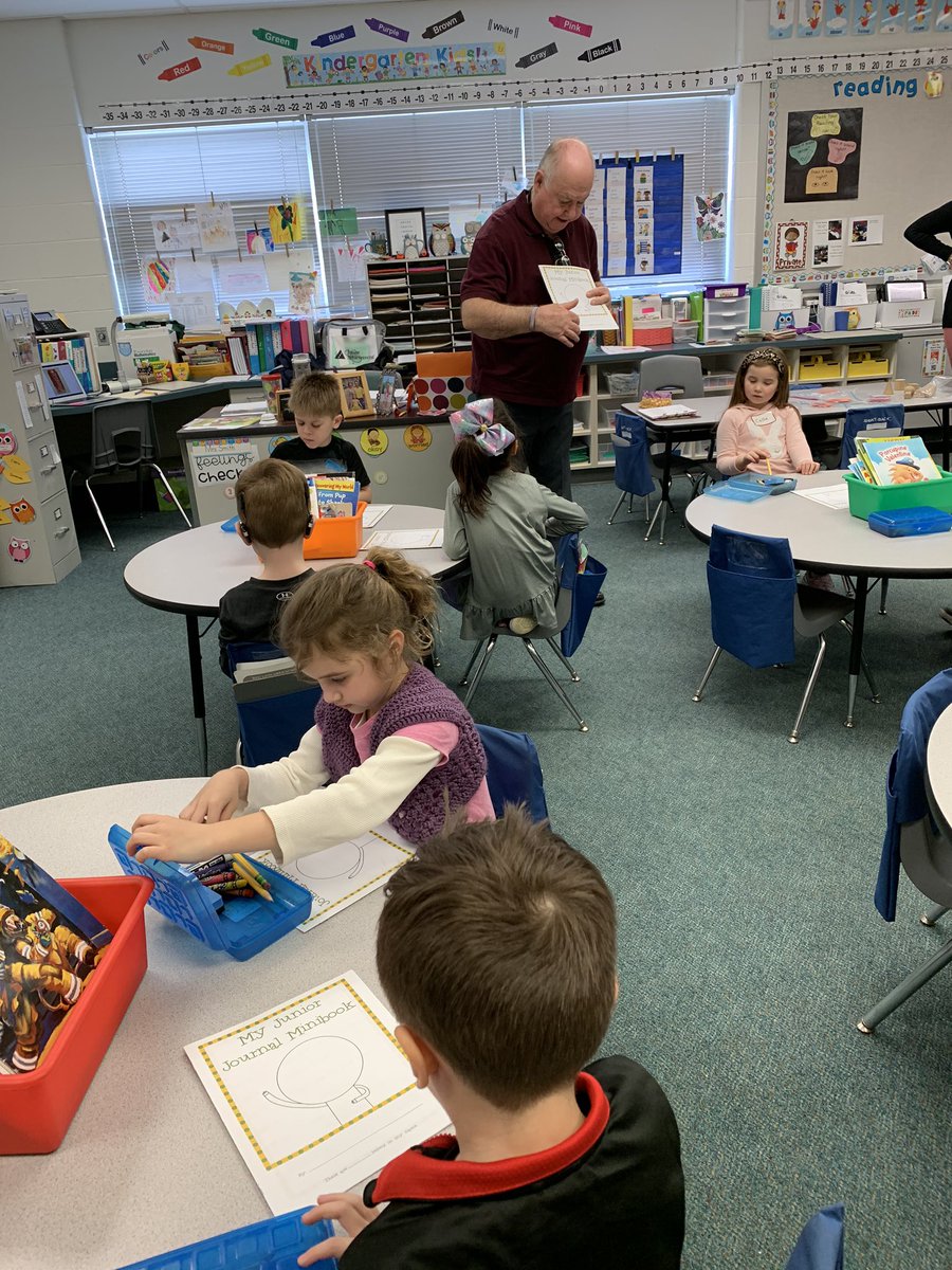 SmithsKinders's tweet photo. We had a special guest today! Our Junior Achievement volunteer (my dad!) taught us our first lesson. He will be teaching us several more sessions about needs/wants, goods/consumers, and how money and goods are earned, spent and saved. @rlschools @LocustGroveElem https://t.co/G0MWaVz9KE