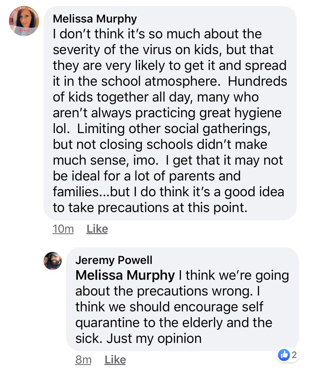 JeromyDowell's tweet photo. I think we’re going about the precautions wrong. I think we should encourage self quarantine to the elderly and the sick. Just my opinion. I don’t care if your kids have might respiratory issues either, or that they can carry it. Gotta go, I’m being paged to the ER, Dr. Powell https://t.co/WNXIpm9CTL