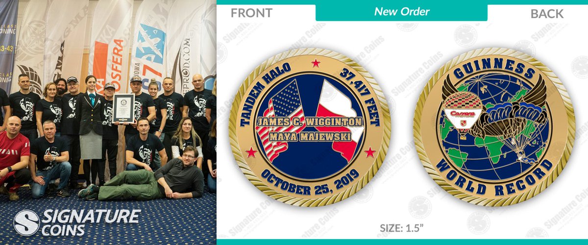PromoProductsWk's tweet photo. WORLD RECORD┃ Custom Challenge Coin Created in Honor of Highest Tandem Skydive Ever ► https://t.co/7rqwBfLQXr @signature_coins knows how to #GetInTouch! w/ #AdvertisingYouCanFeel

Jim Wigginton, founder of Punya Thyroid Cancer Endowed Fund, broke the record with Maya Majewski. https://t.co/oYkgP3QzHz